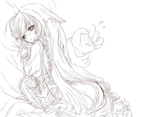Rating: Safe Score: 0 Tags: 1girl blush frills greyscale image long_hair looking_at_viewer looking_back lying monochrome sketch solo suiseiseki very_long_hair User: admin