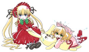 Rating: Safe Score: 0 Tags: 2girls :o blonde_hair blue_eyes blush bonnet bow bowtie dress flying_sweatdrops frills hina_ichigo hinaichigo image long_hair long_sleeves looking_at_viewer multiple_girls open_mouth pair pink_bow red_dress shinku shoes twintails User: admin