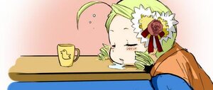 Rating: Safe Score: 0 Tags: 1girl blonde_hair closed_eyes cup drill_hair flower green_hair hair_flower hair_ornament image kanaria kotatsu rose sleeping solo table User: admin