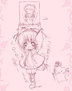 Rating: Safe Score: 0 Tags: 1girl :d arms_up bangs bloomers blush boots dress eyebrows_visible_through_hair frills full_body hat hina_ichigo hinaichigo image long_sleeves looking_at_viewer monochrome open_mouth pink_theme short_hair smile solo standing striped underwear User: admin