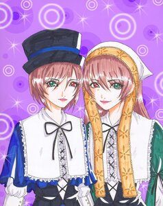 Rating: Safe Score: 0 Tags: 2girls frills green_eyes hat heterochromia image long_hair looking_at_viewer multiple_girls pair pink_hair purple_background red_eyes ribbon short_hair siblings sisters smile souseiseki sparkle suiseiseki twins User: admin