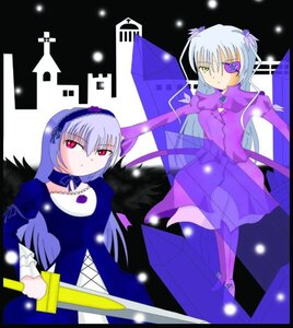Rating: Safe Score: 0 Tags: 2girls barasuishou black_wings dress frills heterochromia image long_sleeves looking_at_viewer multiple_girls pair ribbon silver_hair standing suigintou weapon wings yellow_eyes User: admin