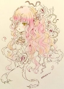 Rating: Safe Score: 0 Tags: 1girl flower hair_flower hair_ornament image kirakishou long_hair pink_hair plant rose solo thorns traditional_media vines yellow_eyes User: admin