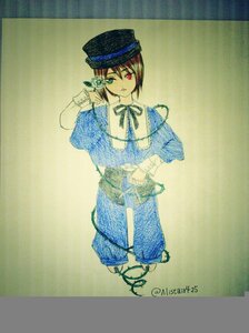 Rating: Safe Score: 0 Tags: 1girl blue_dress brown_hair capelet dress flower full_body green_eyes hat hat_flower heterochromia image long_sleeves looking_at_viewer pants red_eyes rose short_hair solo souseiseki standing traditional_media User: admin