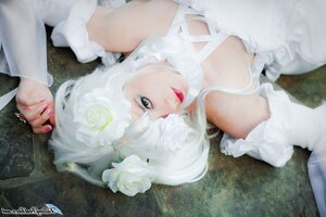Rating: Safe Score: 0 Tags: 1girl artist_name bare_shoulders dress flower hair_ornament kirakishou lips lying nail_polish solo watermark web_address white_flower white_hair User: admin