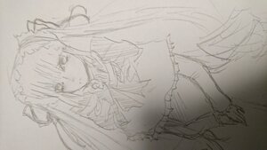 Rating: Safe Score: 0 Tags: 1girl dress frills hairband image long_hair long_sleeves looking_at_viewer monochrome shinku simple_background sketch solo suigintou User: admin