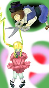 Rating: Safe Score: 0 Tags: 2girls blonde_hair bow brown_hair dress hat heterochromia image mini_top_hat multiple_girls pair pantyhose red_eyes shinku short_hair souseiseki top_hat User: admin