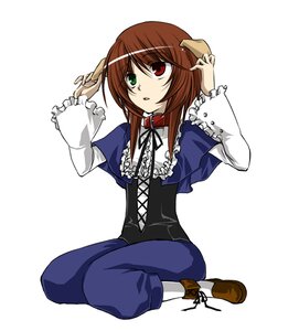 Rating: Safe Score: 0 Tags: 1girl :o brown_hair dress frills full_body green_eyes heterochromia image long_hair long_sleeves looking_at_viewer open_mouth red_eyes simple_background sitting solo souseiseki white_background User: admin
