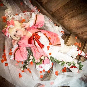 Rating: Safe Score: 0 Tags: 1girl blonde_hair bow dress flower frills hair_bow hinaichigo lying on_back parted_lips petals rose rose_petals solo wooden_floor User: admin