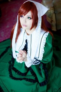 Rating: Safe Score: 0 Tags: 1girl blurry blurry_background blurry_foreground brown_hair depth_of_field dress frills green_dress green_eyes hands_clasped hands_together heterochromia lips long_hair long_sleeves necklace own_hands_together red_eyes solo suiseiseki User: admin