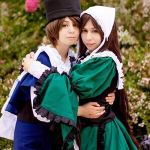 Rating: Safe Score: 0 Tags: 2girls blurry brown_hair bush depth_of_field dress flower garden green_dress green_eyes hat head_scarf long_hair long_sleeves multiple_cosplay multiple_girls outdoors photo_background short_hair siblings sisters smile souseiseki suiseiseki tagme twins wide_sleeves User: admin