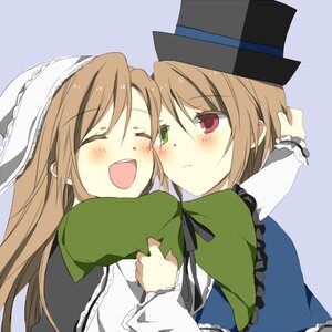 Rating: Safe Score: 0 Tags: 2girls :d ^_^ blush brown_hair closed_eyes dress frills green_dress green_eyes hat head_scarf heterochromia hug image long_hair long_sleeves multiple_girls open_mouth pair red_eyes short_hair siblings sisters smile souseiseki suiseiseki twins User: admin