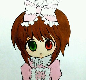 Rating: Safe Score: 0 Tags: 1girl :o brown_hair dress frills green_eyes hat heterochromia image long_sleeves looking_at_viewer red_eyes simple_background solo souseiseki suiseiseki User: admin
