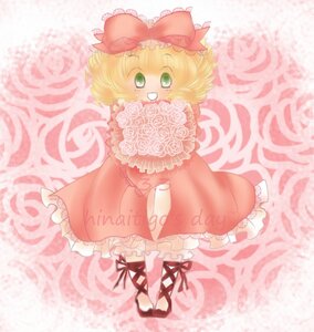 Rating: Safe Score: 0 Tags: 1girl blonde_hair bouquet bow cross-laced_footwear dress flower frills full_body green_eyes hina_ichigo hinaichigo image open_mouth pink_bow pink_dress rose short_hair smile solo User: admin