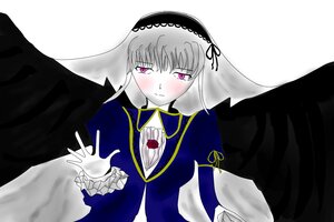 Rating: Safe Score: 0 Tags: 1girl black_dress black_wings blush dress frills hairband image long_hair long_sleeves looking_at_viewer pale_skin pink_eyes rose silver_hair simple_background solo suigintou white_background wings User: admin