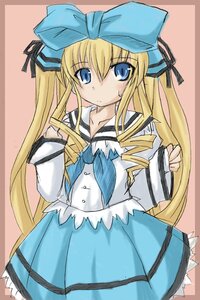 Rating: Safe Score: 0 Tags: 1girl blonde_hair blue_eyes blue_skirt blush bow cowboy_shot dress hair_ribbon image long_hair long_sleeves ribbon school_uniform serafuku shinku simple_background skirt solo very_long_hair User: admin