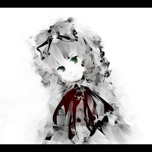 Rating: Safe Score: 0 Tags: 1girl closed_mouth green_eyes hinaichigo image letterboxed looking_at_viewer no_hat no_headwear ribbon short_hair smile solo spot_color User: admin