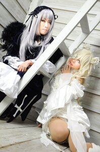 Rating: Safe Score: 0 Tags: 2girls blonde_hair dress flower frills gothic_lolita lips lolita_fashion long_hair multiple_cosplay multiple_girls sitting suigintou tagme white_hair User: admin