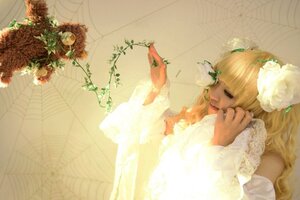 Rating: Safe Score: 0 Tags: 1girl bangs blonde_hair closed_eyes dress flower kirakishou leaf long_hair plant solo white_dress User: admin