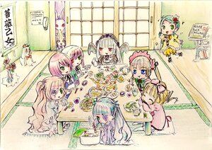 Rating: Safe Score: 0 Tags: 6+girls blonde_hair blue_eyes blush bow bowl food green_eyes green_hair hina_ichigo image indoors long_hair multiple multiple_girls pink_hair red_eyes sitting suigintou table tagme tatami User: admin