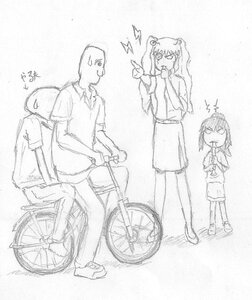 Rating: Safe Score: 0 Tags: 2girls bicycle food greyscale ground_vehicle hair_ornament image kirakishou long_hair monochrome multiple_girls shorts sketch solo User: admin