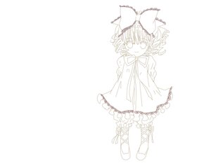 Rating: Safe Score: 0 Tags: 1girl bow cross-laced_footwear dress drill_hair full_body hair_bow hinaichigo image looking_at_viewer monochrome smile solo standing striped User: admin
