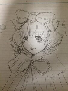 Rating: Safe Score: 0 Tags: 1girl blush bow dress drill_hair eyebrows_visible_through_hair graphite_(medium) greyscale hair_ribbon hinaichigo image kagiyama_hina looking_at_viewer monochrome ribbon sketch smile solo tears traditional_media User: admin
