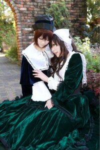 Rating: Safe Score: 0 Tags: 2girls bangs brown_hair closed_eyes dress garden green_dress hat long_hair long_sleeves multiple_cosplay multiple_girls outdoors siblings sisters sitting souseiseki suiseiseki tagme top_hat twins User: admin