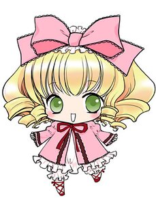 Rating: Safe Score: 0 Tags: 1girl blonde_hair bow chibi dress drill_hair frills full_body green_eyes hina_ichigo hinaichigo image long_sleeves looking_at_viewer pink_bow pink_dress pink_footwear smile solo standing white_background User: admin