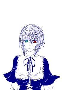 Rating: Safe Score: 0 Tags: 1girl capelet green_eyes heterochromia image looking_at_viewer monochrome neck_ribbon no_hat no_headwear red_eyes ribbon short_hair simple_background solo souseiseki spot_color upper_body white_background User: admin