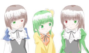 Rating: Safe Score: 0 Tags: 3girls bangs blunt_bangs blush brown_hair dress green_dress green_eyes green_hair head_scarf heterochromia image long_hair long_sleeves looking_at_viewer multiple multiple_girls neck_ribbon red_eyes ribbon short_hair siblings simple_background sisters smile souseiseki suiseiseki tagme twins white_background User: admin