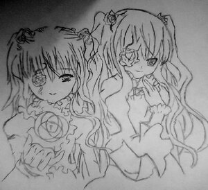 Rating: Safe Score: 0 Tags: 2girls barasuishou dress evil_smile flower frills greyscale image kirakishou long_hair long_sleeves looking_at_viewer monochrome multiple_girls pair rose simple_background smile suigintou traditional_media upper_body User: admin