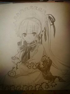 Rating: Safe Score: 0 Tags: 1girl bangs blush bonnet closed_mouth dress eyebrows_visible_through_hair frills hat image long_hair long_sleeves looking_at_viewer monochrome photo shinku sleeveless_dress sleeves_past_wrists smile solo traditional_media very_long_hair User: admin