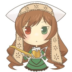 Rating: Safe Score: 0 Tags: 1girl :< blush brown_hair chibi dress frills green_dress green_eyes hairband heterochromia holding image long_hair long_sleeves red_eyes simple_background solo suiseiseki very_long_hair white_background User: admin