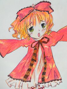 Rating: Safe Score: 0 Tags: 1girl :o bow dress frills green_eyes hina_ichigo hinaichigo image long_sleeves looking_at_viewer open_mouth pink_bow simple_background solo tears traditional_media User: admin