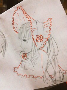 Rating: Safe Score: 0 Tags: 1girl bow hair_bow image long_hair monochrome profile shinku sketch solo traditional_media User: admin