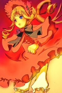 Rating: Safe Score: 0 Tags: 1girl blonde_hair blue_eyes bonnet bow bowtie dress drill_hair flower frills image long_hair long_sleeves looking_afar red_dress rose shinku solo twintails very_long_hair User: admin