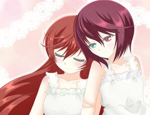 Rating: Safe Score: 0 Tags: 2girls blush closed_eyes dress green_eyes heterochromia hug hug_from_behind image long_hair multiple_girls pair red_eyes red_hair short_hair siblings sisters smile souseiseki striped striped_background suiseiseki twins vertical_stripes yuri User: admin