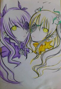 Rating: Safe Score: 0 Tags: 2girls barasuishou blonde_hair choker eyepatch flower hair_flower hair_ornament hair_ribbon image kirakishou long_hair looking_at_viewer multiple_girls pair purple_rose ribbon rose thorns traditional_media two_side_up white_rose yellow_eyes User: admin