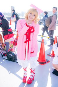 Rating: Safe Score: 0 Tags: backpack bag blonde_hair blurry depth_of_field dress hat hinaichigo long_sleeves multiple_girls pink_dress smile solo standing User: admin