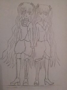 Rating: Safe Score: 0 Tags: 2girls akemi_homura barasuishou boots bow dress gloves high_heels holding_hands image kaname_madoka kirakishou long_hair monochrome multiple_girls pair smile thighhighs traditional_media two_side_up ultimate_madoka very_long_hair zettai_ryouiki User: admin