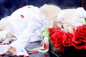 Rating: Safe Score: 0 Tags: 1girl bouquet closed_eyes dress flower kirakishou long_hair petals red_flower red_rose rose rose_petals solo white_dress User: admin