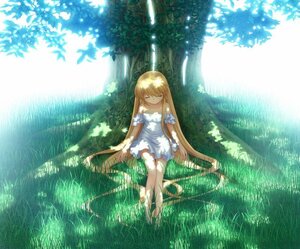 Rating: Safe Score: 0 Tags: 1girl blonde_hair closed_eyes dress grass image long_hair shinku sitting sleeping sleeveless soaking_feet solo sundress sunlight very_long_hair white_dress User: admin