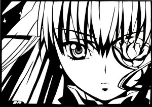 Rating: Safe Score: 0 Tags: 1girl barasuishou black_border close-up face glasses greyscale image letterboxed looking_at_viewer monochrome solo sparkle User: admin