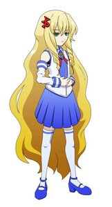 Rating: Safe Score: 0 Tags: 1girl blonde_hair blue_footwear blue_skirt bow detached_sleeves enju_maiden full_body green_eyes hair_ornament kiichigo long_hair mary_janes ribbon shoes skirt solo standing striped thighhighs very_long_hair white_legwear zettai_ryouiki User: admin