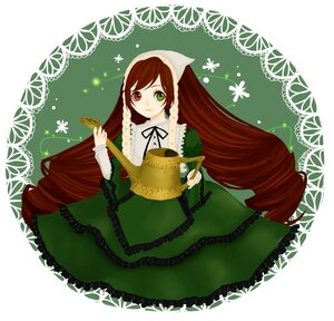 Rating: Safe Score: 0 Tags: 1girl brown_hair dress drill_hair frills green_dress green_eyes head_scarf heterochromia image long_hair long_sleeves looking_at_viewer red_eyes solo suiseiseki twin_drills twintails very_long_hair watering_can User: admin