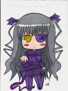 Rating: Safe Score: 0 Tags: 1girl :< barasuishou black_hair blush_stickers chibi dress hair_ribbon image long_hair long_sleeves pantyhose purple_dress ribbon solo very_long_hair yellow_eyes User: admin