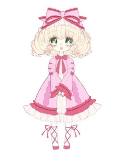 Rating: Safe Score: 0 Tags: 1girl blonde_hair blush bow chibi dress frills full_body green_eyes hina_ichigo hinaichigo image long_sleeves looking_at_viewer open_mouth pink_bow pink_dress ribbon short_hair solo standing striped vertical_stripes white_legwear User: admin