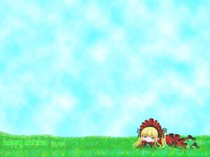 Rating: Safe Score: 0 Tags: 1girl blonde_hair blue_eyes bonnet bow dress flower grass image long_hair long_sleeves outdoors red_dress shinku solo twintails User: admin