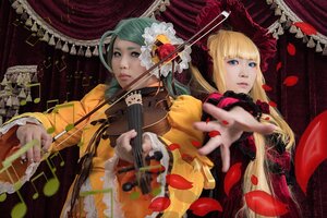 Rating: Safe Score: 0 Tags: 2girls blonde_hair blue_eyes curtains dress flower hair_ornament instrument long_hair multiple_cosplay multiple_girls music musical_note outstretched_arm outstretched_hand petals playing_instrument tagme violin User: admin